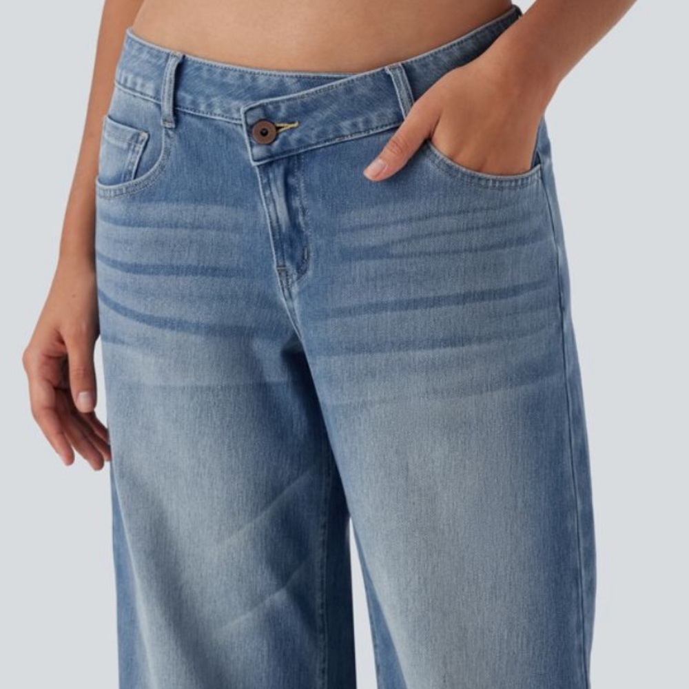 NWT Halara Flex Asymmetric Low Rise Wide Leg Jeans Size Medium X-tall - Picture 2 of 11